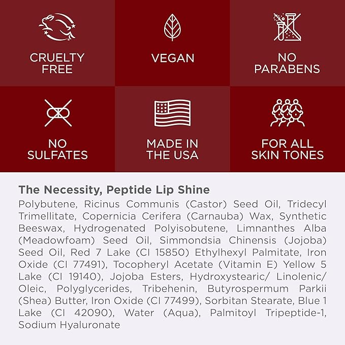 Côte Beauty's Tempted Peptide Lip Shine, Ultra Hydrating & Long-Lasting Warm Berry Plumping Lip Gloss for Women with Hyaluronic Acid, Shea Butter & Jojoba Oil, Vegan & Cruelty-Free, 0.12 Fl Oz