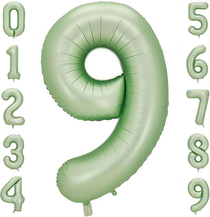 Sage Green 9 Number Balloon,Olive Green 9 Balloons 40 Inch Large Helium Foil Mylar Birthday Balloons for Boy Girl Baby Shower Birthday Jungle Party Decorations