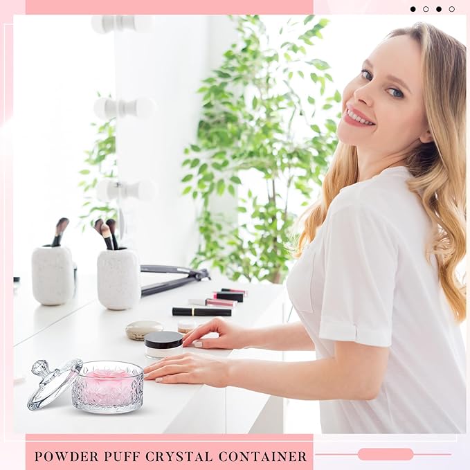 Tioncy 3 Pcs Large Body Powder Puff and Container Powder Container with Puff Crystal Case Soft Washable Reusable Velour Face Body Glitter Wet Dry Makeup(Diamond,Clear)