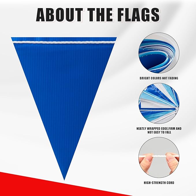 Safety Warning Pennant Banner Flags – Multipurpose 105FT OSHA High Visibility Colored Triangle Flags for Party, Roadwork, and Hazard Areas(Dark+Light Blue,45pcs,105FT)