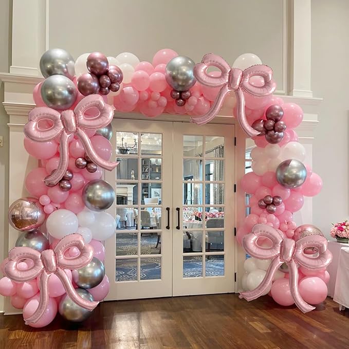 2 Pcs Pink Bow Balloons Bow Party Decorations for Girl Women Pink Bow Birthday Decorations Giant Foil Balloon for Baby Shower Bridal Engagement Wedding Decor Bachelorette Party Supplies