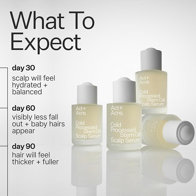 Act+Acre Cold Processed Stem Cell Scalp Serum | For Thicker, Fuller Looking Hair | Apple Stem Cells, Bamboo Extract, Aloe Vera | Strengthen, Hydrate, Reduce Shedding | Vegan, Color Safe | 2.2 Fl Oz