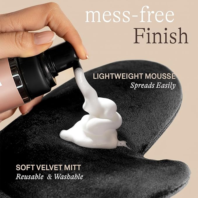 Self Tanner Tanning Mousse Kit - USA Made with Natural & Organic Ingredients, Self Tanner Mousse and Mitt, Tan Kit, Fake Tan Tanning Foam, Medium to Dark, Sunless Tanners Best Sellers
