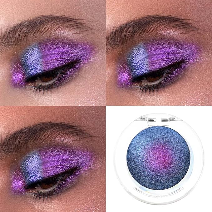 evpct Dark Blue Purple Duochrome Eyeshadow Palette Makeup, Metallic Chameleon Duo Chrome Multichrome Gothic festival Single Eye shadow Palette Makeup for Older Women, Face Glitter Eyeshadow Liquid