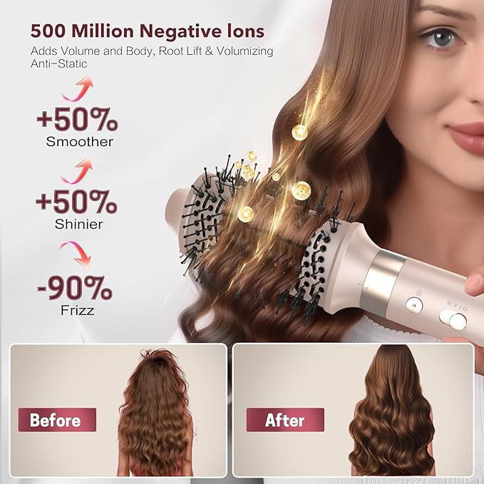 StyleVibe 6-in-1 Air Styler, Hair Dryer & Blow Dryer Brush with Auto Wrap Curl L/R, Fast Drying, Smooth Blowouts, Root-Lift Volume, No Heat Damage Frizz-Free Thermal Brush with Travel Bag