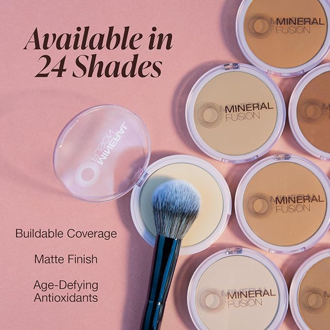 Mineral Fusion Pressed Powder Foundation, Deep 4 - Deep Skin w/Golden Undertones, Age Defying Foundation Makeup with Matte Finish, Talc Free Face Powder, Hypoallergenic, Cruelty-Free, 0.32 Oz