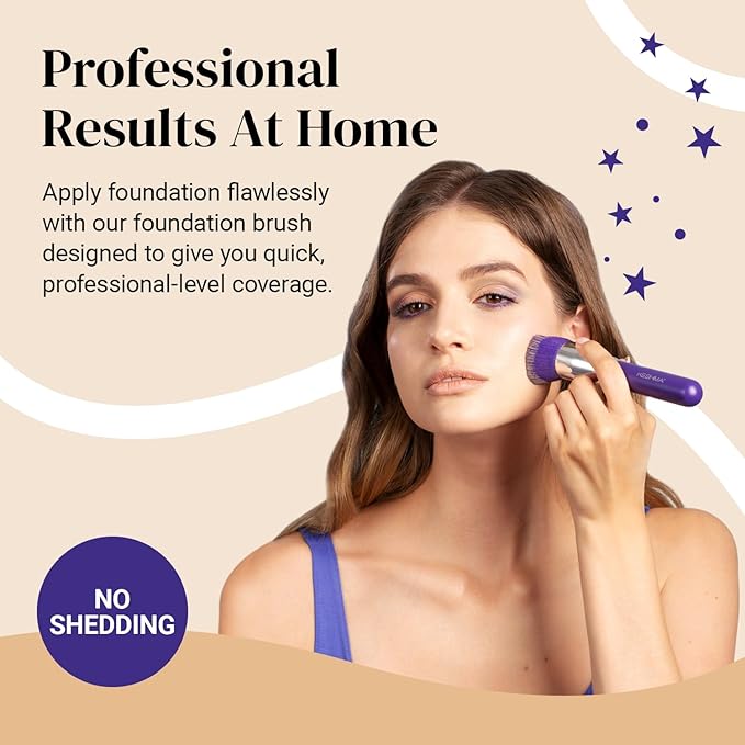 Keshima Large Flat Top Kabuki Foundation Brush - Neon Purple Premium Makeup Brush for Liquid, Cream, and Powder - Buffing, Blending, and Face - 1.6" Top Diameter