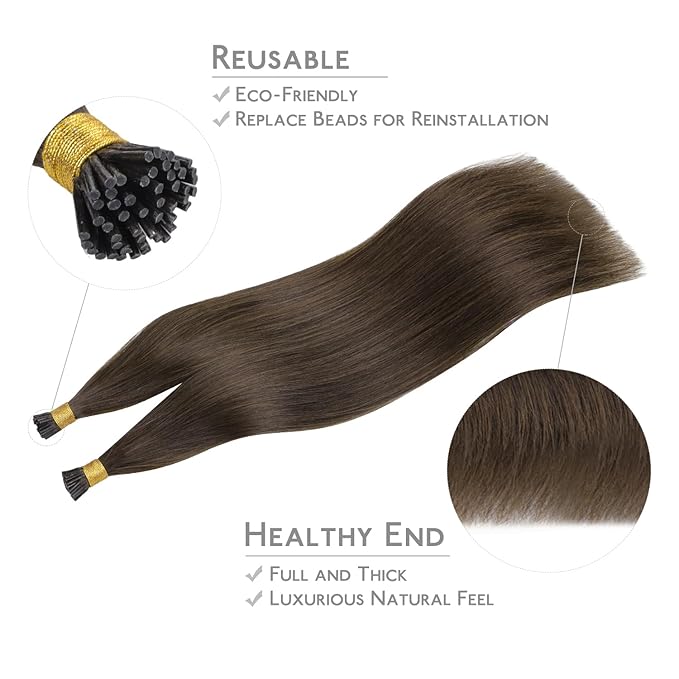 WENNALIFE I Tip Hair Extensions Real Human Hair, 100g 100s 18 Inch Chocolate Brown Remy Itip Human Hair Extensions Invisible Itips Straight I Tips Cold Fusion Extensions