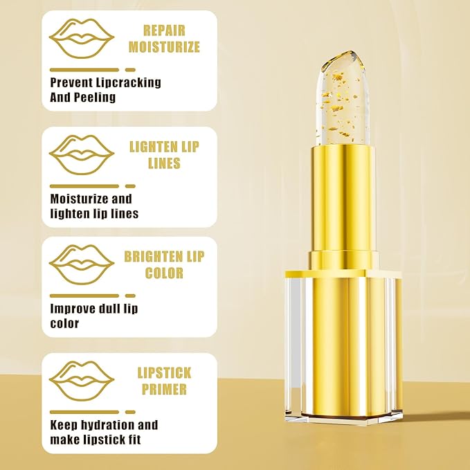 Color Changing Lipstick, Gold Crystal Ph Transfer Proof Color Changing Lipstick, Clear Lip Stick That Changes Color, Hydrating & Non-Sticky Formula, Long Lasting Moisturizing Lip Gloss for Women(2PCS)