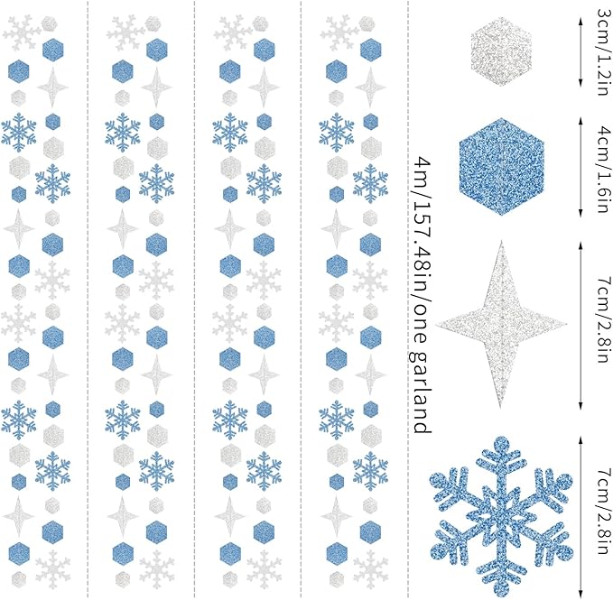 Snowflake-Snow Silver-Blue Christmas Party-Decorations Streamers - 52Ft White Winter Wonderland Frozen Hanging Paper Garland Banner,Birthday Wedding Baby Bridal Shower New Year Supplies Decor Hugtmr