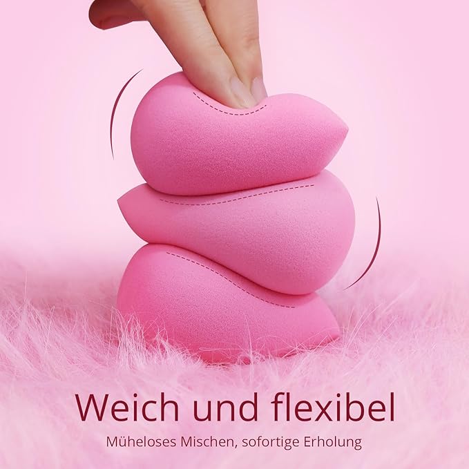 BEAKEY Super Soft Makeup Sponge Set of 6, Makeup Sponges for Foundation, Liquid, Cream and Powder, Pink Beauty Sponge for Blending, 0 Latex Blender