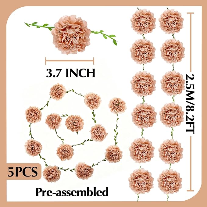 Tissue Paper Pom Pom Garland Hanging Paper Flower Decorations for Wedding Baby Shower Engagement Garden Tea Party Bridal Shower Spring Summer Wall Decor Nursery Arch Backdrop