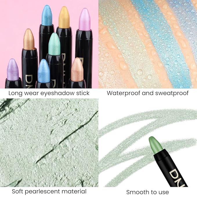 evpct Greenish Cyan Shimmer Cream Eye Shadow Brightener Sticks Set for Eyes, Cyan Shimmery Matte Pencil Eye shadow Applicator Stick Pen Palette Makeup Waterproof sombras en crema para ojos 12#