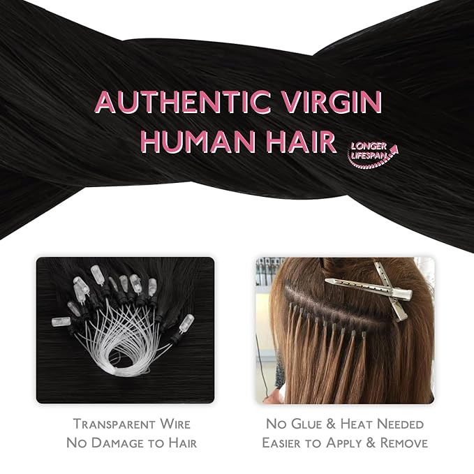 WENNALIFE Microlink Hair Extensions Human Hair, 50g 50s 14 Inch Jet Black Remy Micro Bead Hair Extensions Real Human Hair Micro Link Micro Loop Micro Ring Hair Extensions Invisible Straight Microlinks