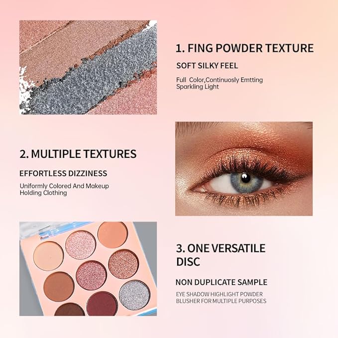 9-Color Neutral Eyeshadow Palette – Matte & Shimmer Combination, Soft Beige & Brown Tones, Long-Lasting, Waterproof, Blendable, Versatile Looks for Everyday, Work, and Date Makeup 01