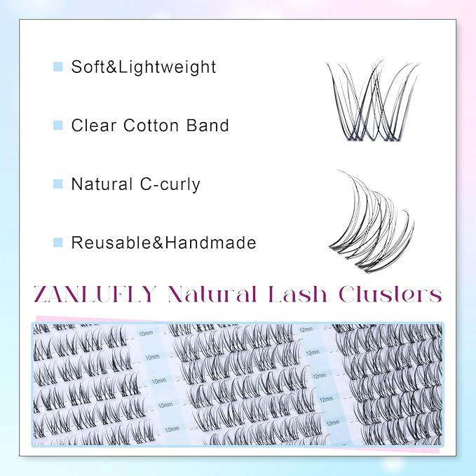Wispy Lash Clusters Natural Eyelash Clusters C-Curly Cluster Lashes zanlufly Wispy Individual Lashes 150Pcs Eyelash Extension 10 12 14MM DIY Lash Extension