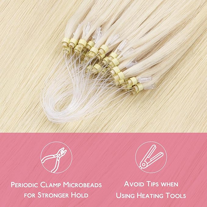 WENNALIFE Microlink Hair Extensions Human Hair, 50g 50s 18 Inch Platinum Blonde Remy Micro Bead Hair Extensions Real Human Hair Micro Link Micro Loop Micro Ring Hair Extensions Straight Microlinks