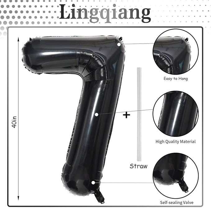 40 Inch Balloon Number 7 Black, Large Foil Number Balloons Set 0-9, Digital 7 Helium Balloons for Girls Boys Men Women 7th 17th 70th Birthday Anniversary Graduation New Year's Eve Party Decoration