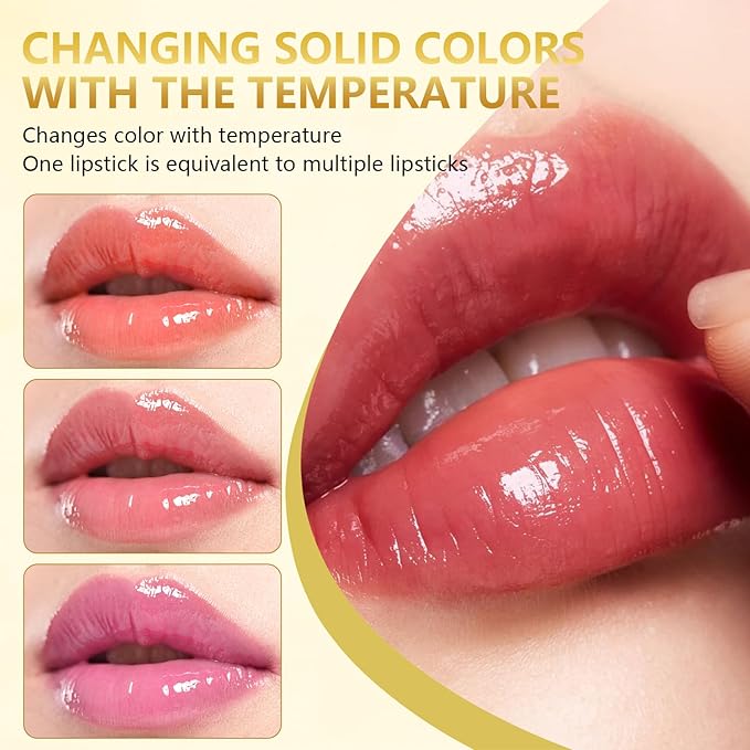 Transferproof Color Changing Lipstick, Gold Foil Moisturizing Glossy Shine Lip Gloss, Gold Crystal Color Changing Lipstick, Warm Change Color Change Lip Stick for Women Deep Nourishment (2Pcs)