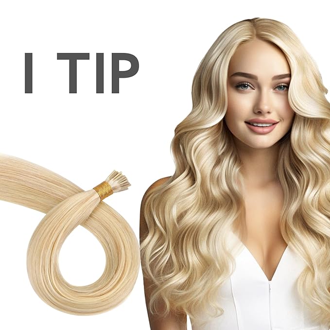 WENNALIFE I Tip Hair Extensions Human Hair, 50g 50s 22 Inch Dirty Blonde Highlighted Bleach Blonde Remy Itip Human Hair Extensions Invisible Itips Straight I Tips
