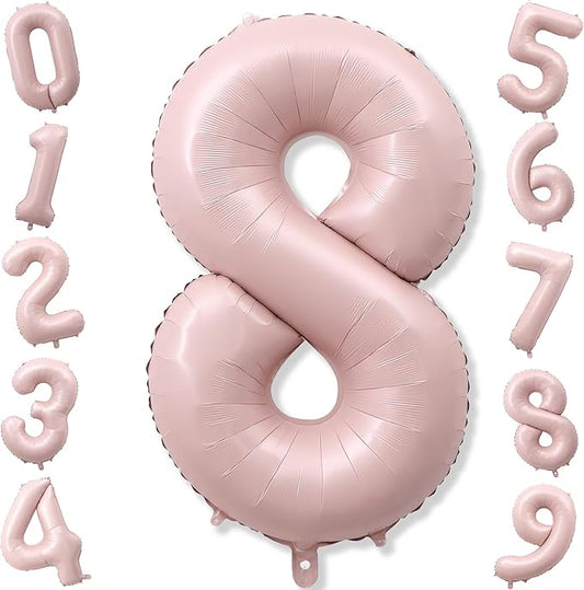 Pastel Pink 8 Balloons, 40" Giant Helium Foil Number Balloon 0-9 Blush Pink Number Balloon 8 for Girls, Self Inflating Digit 8 Balloons for 8th Birthday Women Anniversary Princess Party Decorations