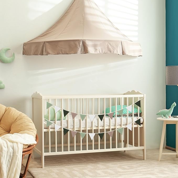 VitalCozy 17 ft Pennant Banner Flags, 2 Pcs Nursery Garland Triangle Bunting Flag Double Side Baby Banner for Boho Decor Baby Shower Birthday Wedding Party Event, Each 8.5 ft(Neutral Colors)