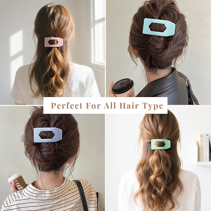 8 Pack Pastel Flat Hair Clips for Girls – Large Cute Glossy No-Slip Claw Clips for Thick & Thin Hair in Pink, Blue, Green, Purple, Soft Color Aesthetic Hair Accessories for Teen or Preppy Style