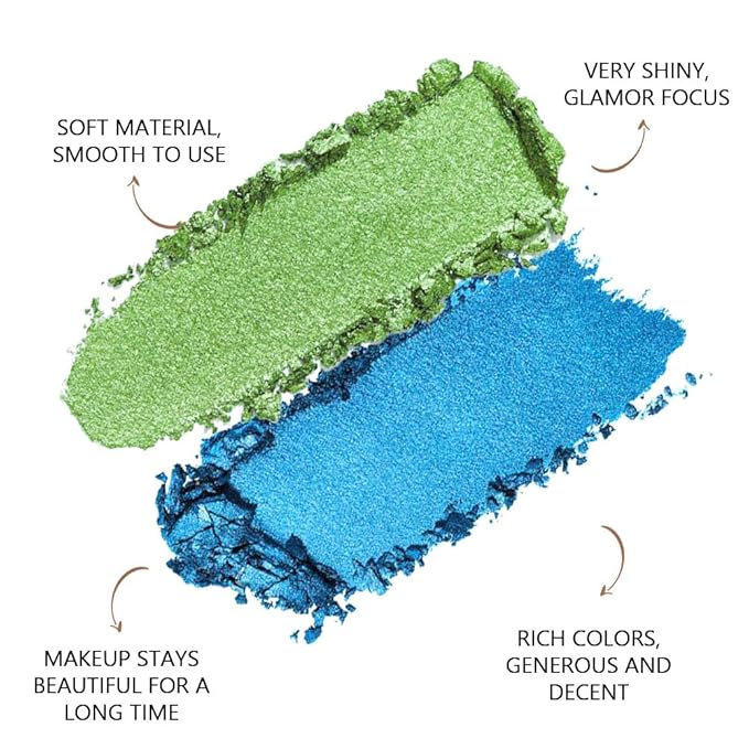 2 colors eye shadow makeup palette, Blue & Green Eyeshadows Halloween Birthday Party Wear, high pigment eye, matte & shimmer metal eye shadow powder, Blendable, Ultra-Pigmented(02)