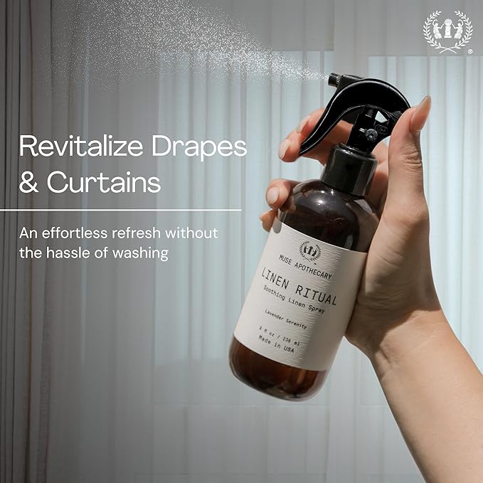 Muse Apothecary Linen Ritual - Aromatic, Soothing, and Relaxing Linen Mist, Laundry and Fabric Spray - Infused with Aromatherapy Essential Oils - 8 oz, Amber Cashmere, 2 Pack