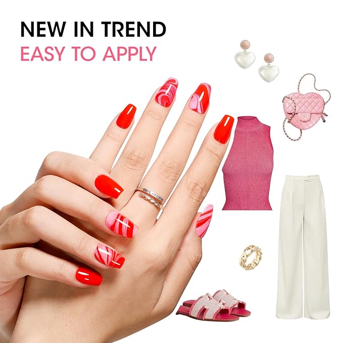 GELLEN Red Pink Nail Polish, Quick Air Dry Natural Traditional Regular Nail Polish Bright Red Hot Pink Set for Acrylic Natural Nails Home Salon, Non Gel, No UV, Chip Resistant, Hema Free, Non-toxic