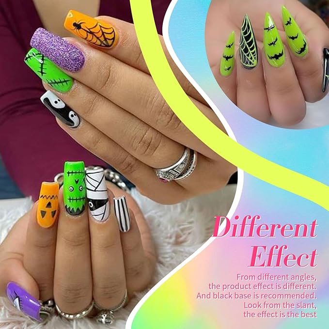 Born Pretty Neon Nail Polish Set, 6 Colors Halloween Quick Dry Nail Polish Hot Pink Orange Yellow Green Blue Purple Fingernail Polish 10ml 0.34oz Fluorescent Glossy Nail Lacquer Polish Set