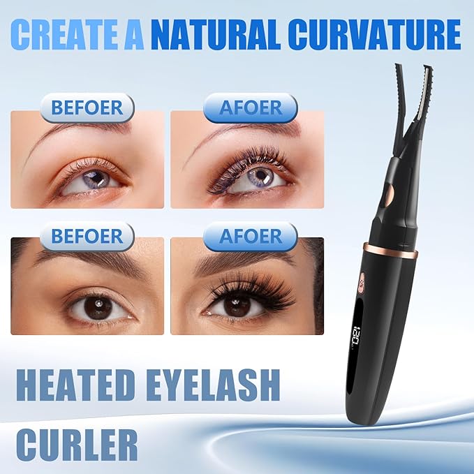 Heated Eyelash Curlers - 2 in 1 Clip- Type Heated lash Curler Best Seller Electric Eyelash Curler LED Display 3 Temp Settings for Makeup Tools USB Rechargeable Natural Curling 24H Long Lasting AD