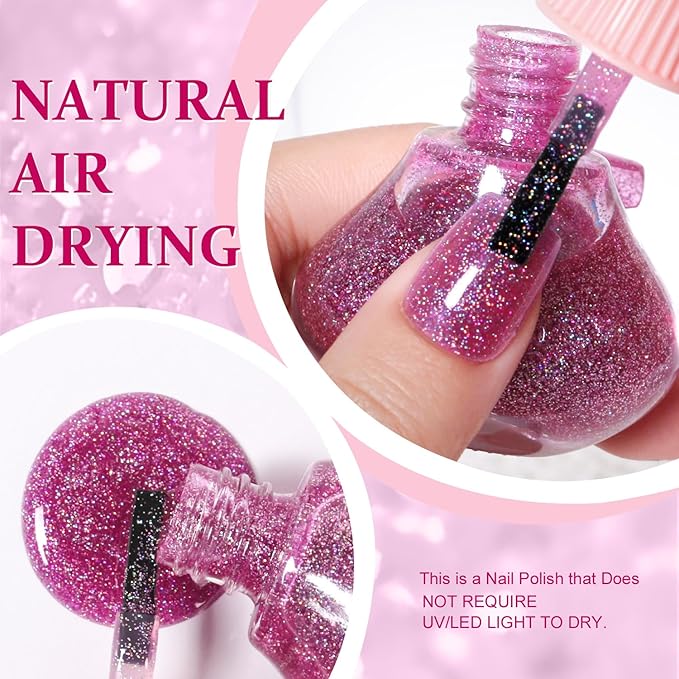 Major Dijit Quick Dry Nail Polish 12ml/0.41fl oz Glitter VioletRed Regular Nail Lacquer Fast Drying & Long Lasting Nail Polish Nail Art Effect for Nail Salon