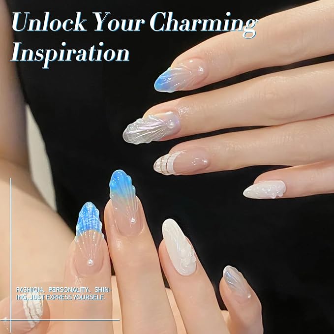 BORN PRETTY 6 Colors Shimmer Swirl Pacific Blue Glitter Blue Green Gel Polish Swirl Shell Thread Effect Soak Off Nail Art Design Salon Home Manicure Gift