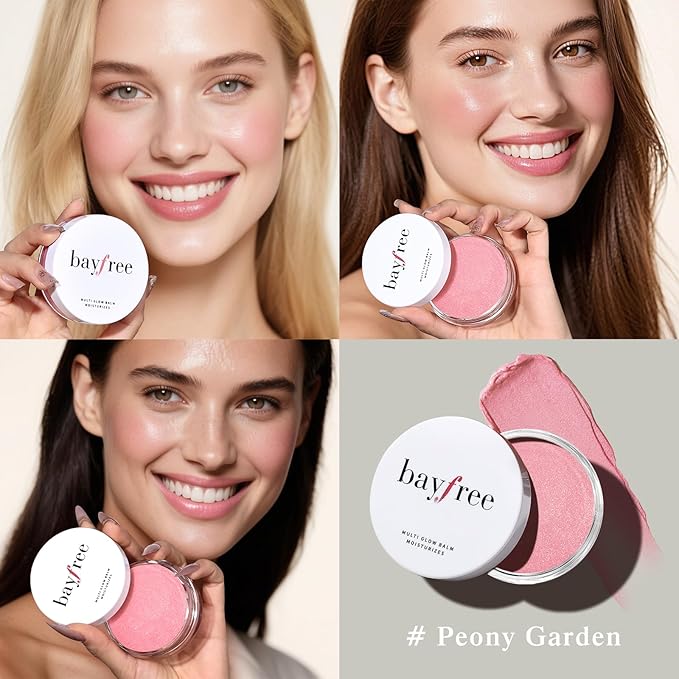 bayfree Multi Glow Balm, Cream Blush for Cheeks, Blush Balm Face Makeup, Radiant Finish, Hydrating, Creamy, Lightweight & Blendable Color, Face Makeup, 0.63 Oz (Peony Garden)
