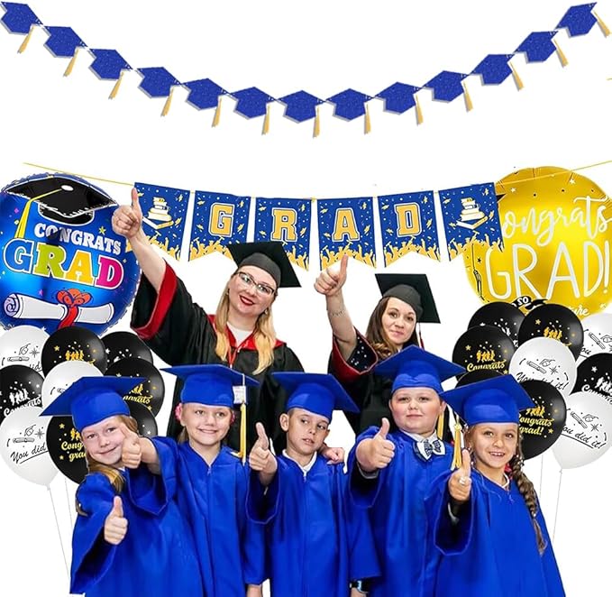 2025 Blue Glitter Graduation Decoration Hats Banners with Tassel Class of 2025 Graduation Banners Garlands for College High School Graduate Party Decorations