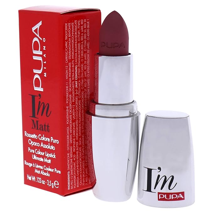 PUPA Milano I Am Matt Pure Colour Lipstick - Dresses Lips In Full, Deep Color - Matte, Velvety And Extremely Sensory Feel - Glides On Without Weighing Lips Down - 031 Magenta Rose - 0.123 OZ