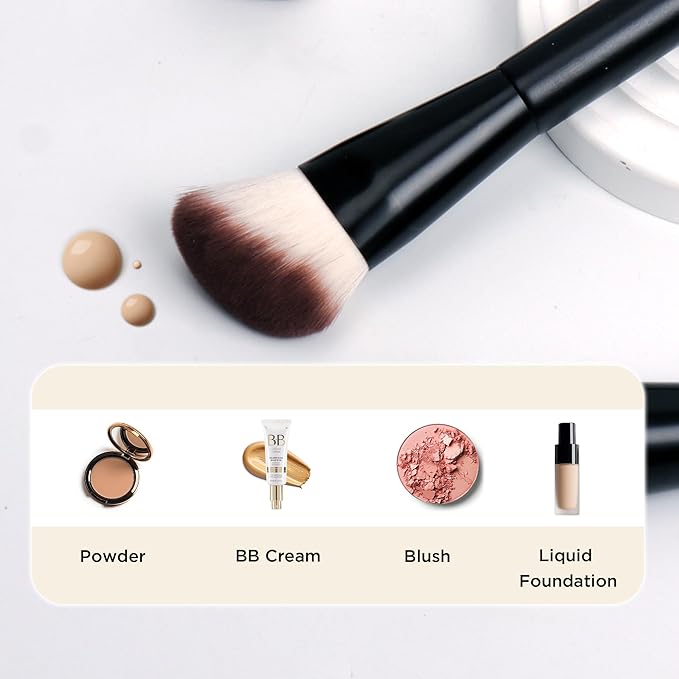 Professional Foundation Brush for Liquid Makeup - 0.06mm Ultra-Fine Bristles | Contour brush Liquid Cream Blending Angled Shape | No Shedding & Easy Clean | Kabuki Makeup Brushes