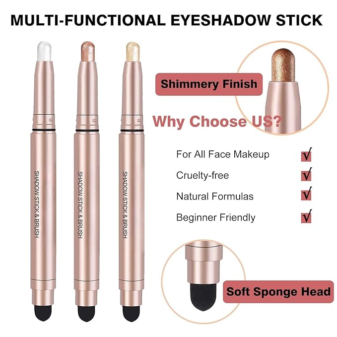 Gold Eyeshadow Stick Makeup, Waterproof Hypoallergenic Long Lasting Cream Eye Shadow Pencil, Highlighter Matte Crayon eyes liner, Glitter Primer Palette Shimmer Eyeliner Pen