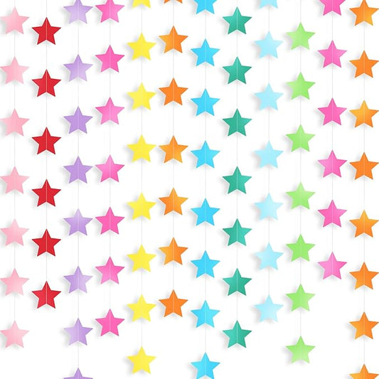 Patelai Glitter Star Garland Banner New Years Decor 130 Feet Star Hanging Banner Twinkle Backdrop for Birthday Classroom Wedding Halloween Christmas Party Supplies(Rainbow)
