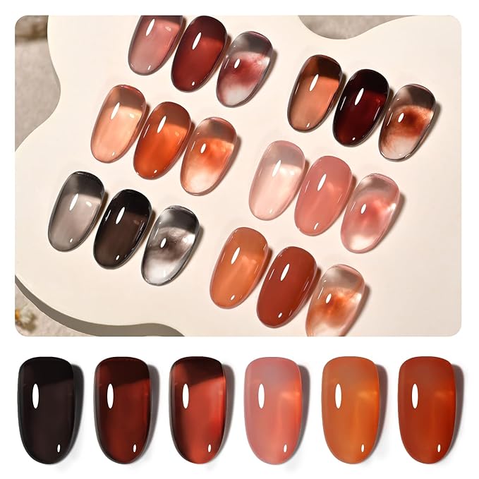 GAOY Jelly Gel Nail Polish of 6 Transparent Milker Nude Brown Red Pink Colors Sheer Gel Polish Kit for Salon Manicure and Nail Art DIY at Home