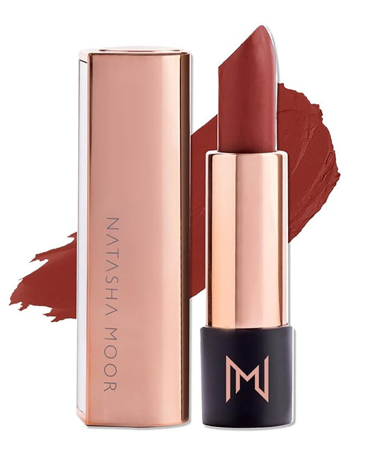 NATASHA MOOR Silk Suede Lipstick: Long-Lasting, Hydrating Semi-Matte Finish - Creamy, Cruelty-Free Formula - Silky Smooth and Highly Pigmented - Mirror for On-the-Go Glamour - TITAN