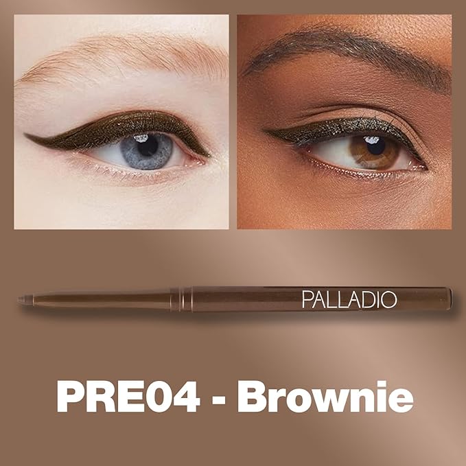 Palladio Retractable Waterproof Eyeliner, Richly Pigmented Color and Creamy, Slip Twist Up Pencil Eye Liner, Smudge Proof Long Lasting Application, All Day Wear, No Sharpener Required, Brownie