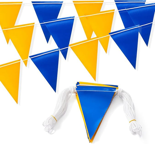 Safety Warning Pennant Banner Flags – Multipurpose 315FT OSHA High Visibility Colored Triangle Flags for Outdoor,Party, Roadwork, and Hazard Areas(BLUE+YELLOW,135pcs,315FT)