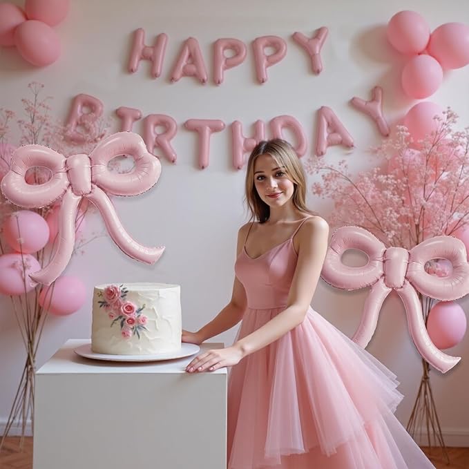 4 Pcs Light Pink Bow Balloons Bow Party Decorations for Girl Women Bow Birthday Decorations Giant Pastel Pink Bow Balloon for Graduation Baby Shower Bridal Wedding Decor Bachelorette Party Supplies