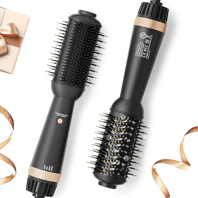 110-120V Upgraded Hair Straightener Brush Blowout Brush Dryer for Black Hair, One-Step Hair Trends Hot Air Brush Styler with Heated Comb, 60mm Oval Barrel for Drying Straightening Volumizing