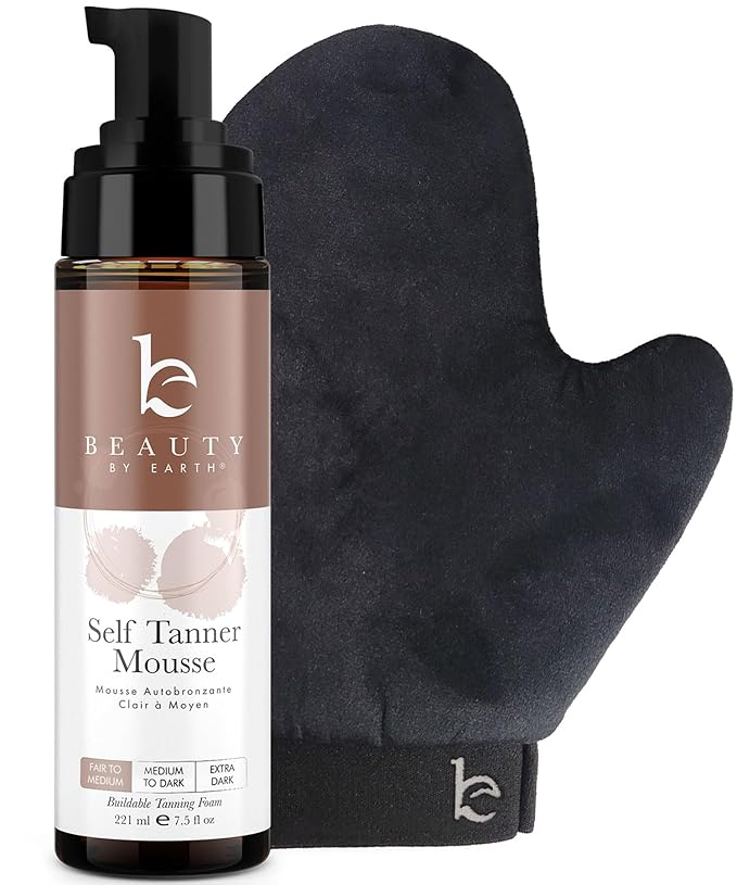 Self Tanner Tanning Mousse Kit - USA Made with Natural & Organic Ingredients, Self Tanner Mousse and Mitt, Tan Kit, Fake Tan Tanning Foam, Fair to Medium, Sunless Tanners Best Sellers