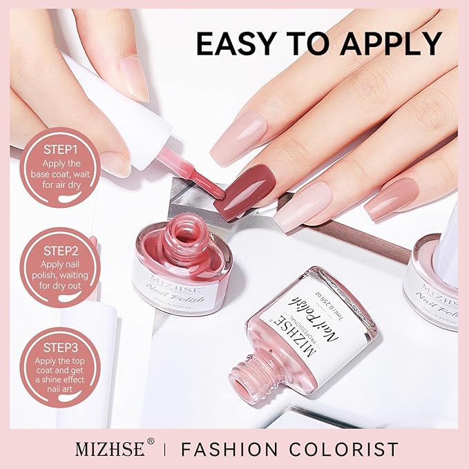 MIZHSE Nail Polish Set: 6 Classic Nude Colors Collection Milky White Nude Pink, Quick Dry Nail Lacquer Fingernail Manicure DIY Nail Art Salon, Ideal Gift for Women