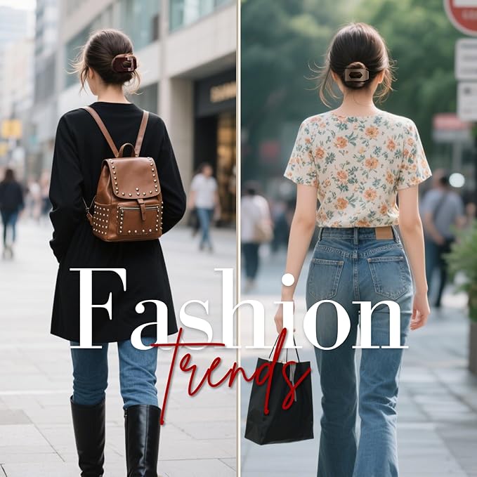 8 Pack Flat Hair Clips for Women – Glossy Neutral No-Slip Flat Claw Clips for Thick & Thin Hair, Large Strong Hold Square Rectangle Hair Accessories for Work & Stylish Fall Outfits