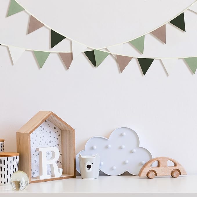 VitalCozy 17 ft Pennant Banner Flags, 2 Pcs Nursery Garland Triangle Bunting Flag Double Side Baby Banner for Boho Decor Baby Shower Birthday Wedding Party Event, Each 8.5 ft(Neutral Colors)